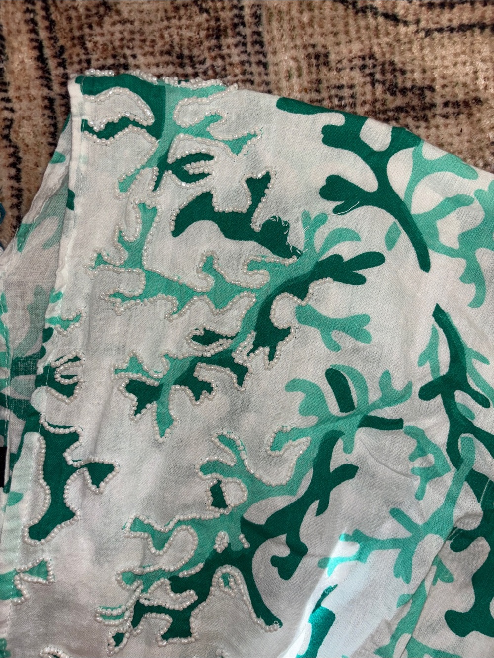 Green Coral Print Womens Dress with Tassel Tie - Picture 6 of 10